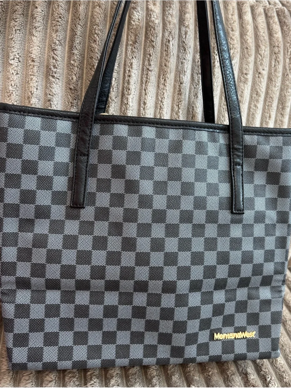 Montana West Checkered Tote with matching pouch handbag